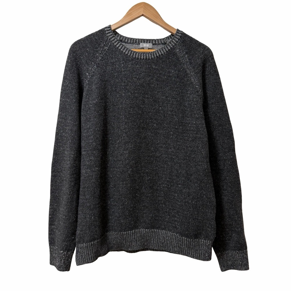Uniqlo Mens Heattech Wool Blend Crewneck Sweater Size L Gray Chunky Knit Capsule